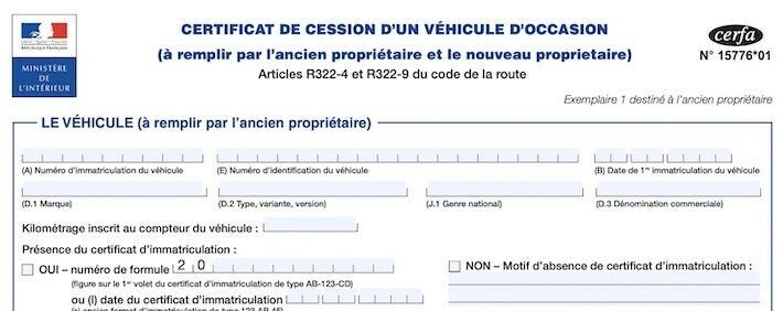 cession d'un véhicule que faire